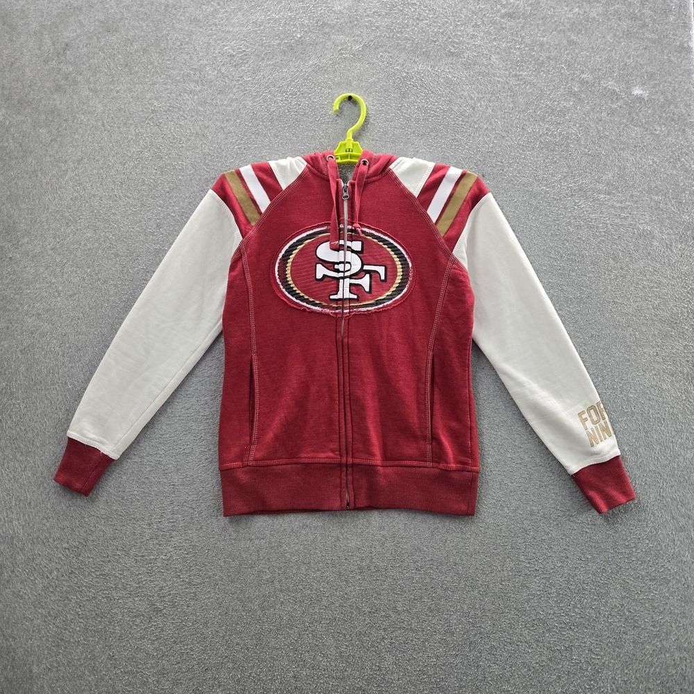 San Francisco 49ers Women Hoodie S Red Embroidered Majestic Colorblock READ